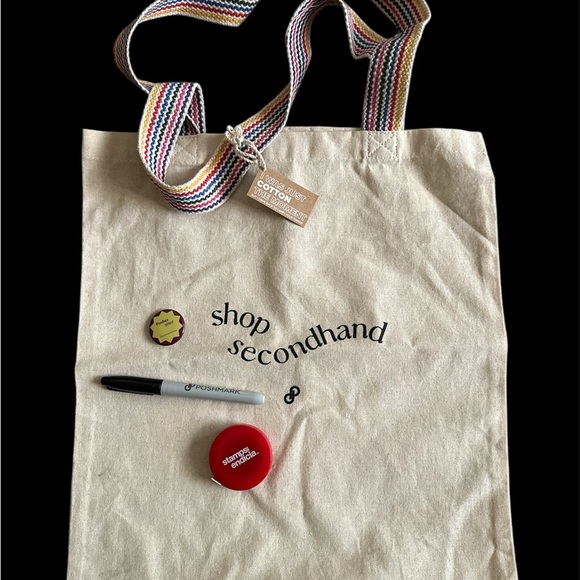 Bundle Cotton Tote Bag with Rainbow Straps Brand New - Picture 3 of 4